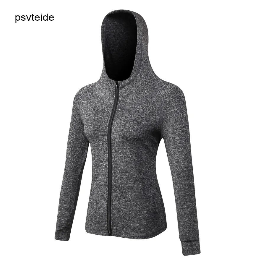 Psvteide Для женщин управлением свитер пальто Спорт Бег тренировочная фуфайка установки Фитнес одежда спортивная куртка с длинными рукавами Спортивная одежда - Цвет: Grey