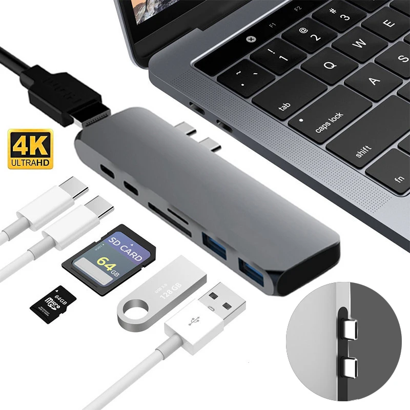 

For MacBook Pro/Air 2018 USB 3.1 Typc-C HUB To HDMI 4K Adapter Thunderbolt 3 USB C Hub with Hub 3.0 TF SD Reader Slot PD For S10