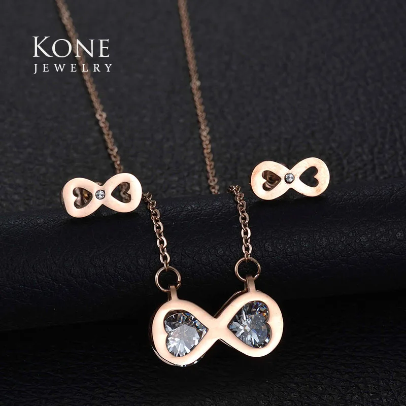

Luxury Brand Infinite Jewelry Set Stainless Steel CZ Stone Necklace Earring Set For Women Wedding Sister Gift