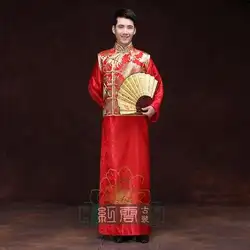 Жених Костюм Танг в китайском стиле торжественное платье Show мужской костюм жениха загружен длинный халат мужской костюм