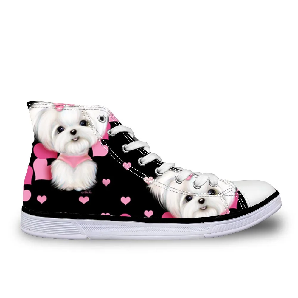 

Maltese Floral Printing Women Vulcanized Shoes Sneakers Ladies Lace-up Casual Shoes Breathable Walking Canvas Shoes