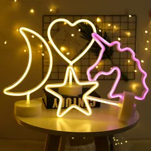 Party Decoration Neon Nightlight Cute Moon Star Lightning Flamingo Shape Battery USB Operated Neon Lamp For Holiday Decor
