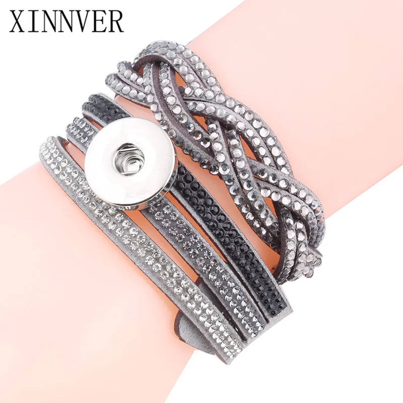 4 Colors Xinnver Snap Women s Multi layer font b Crystal b font Rivet Leather Bracelet