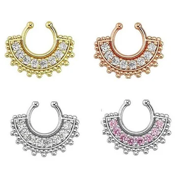 

30pcs fake piercing crystal nose gold-color ring clip silver indian nose fake septum ring for body jewelry Christmas gift N0004