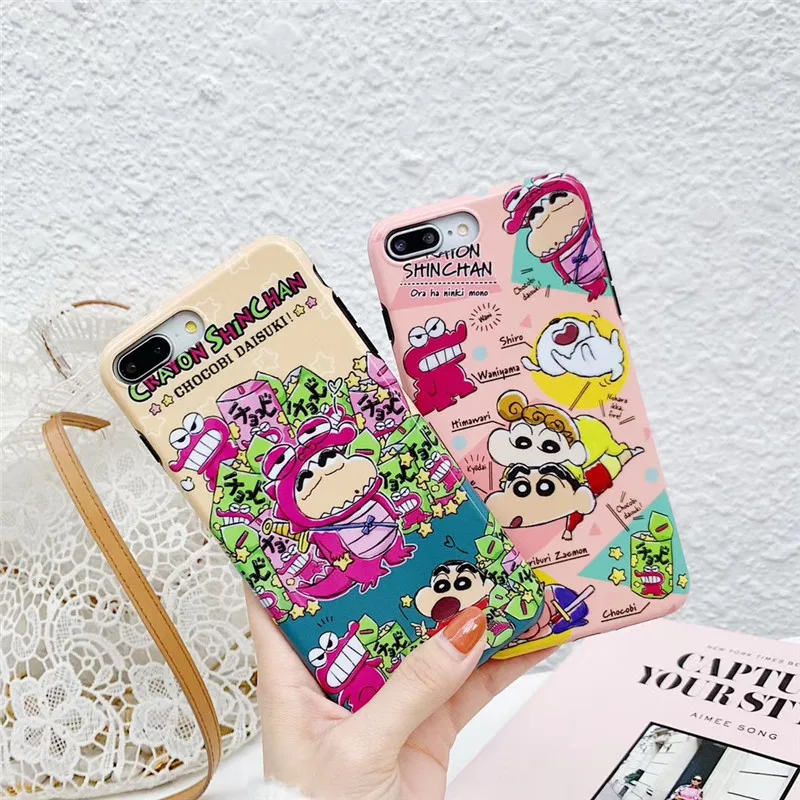 

Cute cartoon painted Crayon Shin-chan sister dinosaur phone case For iPhone 8 7 6 6S Plus X XR XS MAX funny silicone back cover