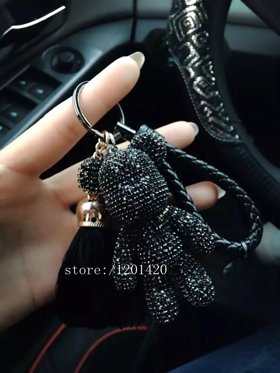Black Bling rhinestone bear crossbody bag charm car keyring key chains
