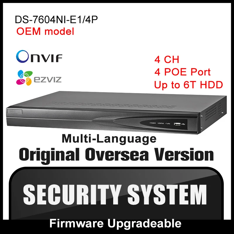OEM DS-7604NI-E1/4P HIKVISION English Version P2P 4CH 4POE NVR VGA HDMI 6MP CCTV Video Recorder Onvif H.264 security camera HIK