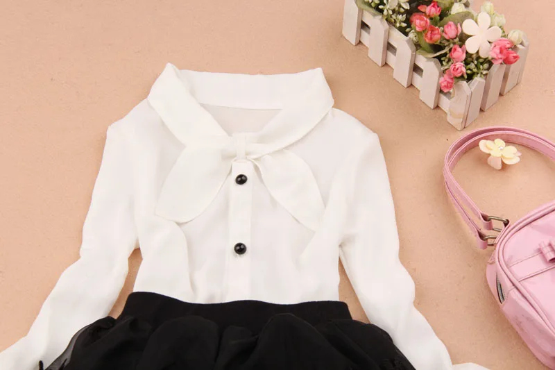 Коллекция года, осенняя одежда для девочек Одежда для детей Белая школьная блузка для девочек Милая шифоновая Детская рубашка с бантом одежда для детей возрастом от 2 до 16 лет