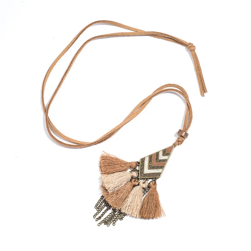 Длинная цепочка на свитер, женские ожерелья, этническая кожа, на цепочке с длинными кисточками, Подвеска для женщин, длинное ожерелье с кисточками для женщин - Окраска металла: N010752