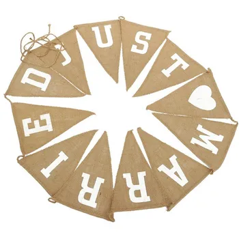 

Vintage Bunting 12 Flags JUST MARRIED Rustic Wedding Party Photo Props Banner
