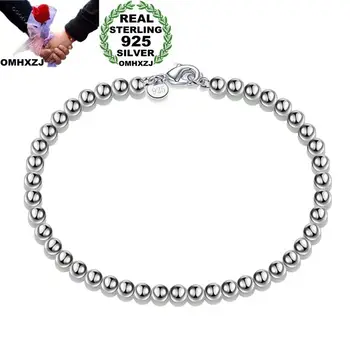 

OMHXZJ Wholesale Personality Fashion OL Woman Girl Party Gift Silver 6mm Solid Beads Chain 925 Sterling Silver Bracelet BR06