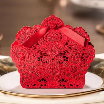 

50pc Wedding Gift Box Laser Lace Sweet Bag Wedding Favors Gift For Guest Chinese Wedding Candy Bags Paper