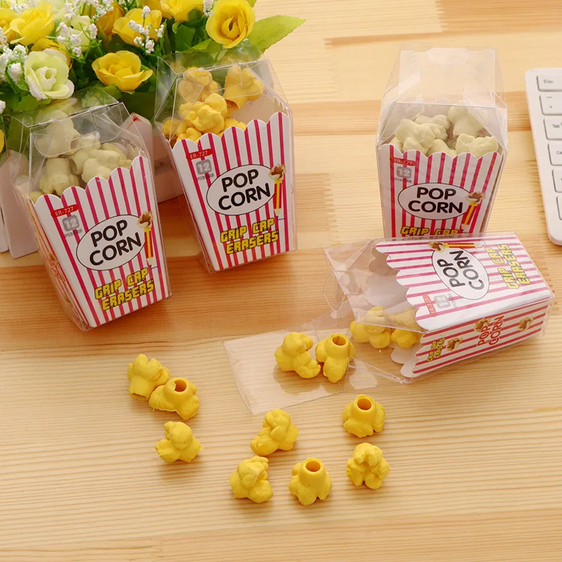 

1 BOX Creative Cartoon Popcorn Boxed Rubber Pencil Eraser Prizes for Kids Student Study Material Kawaii Stationery