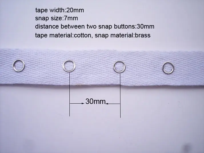 white cotton metal snap tape (width20mm,snap distance30mm)in DIY