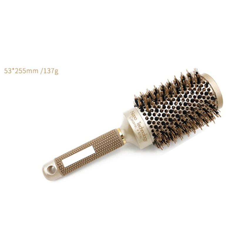 4 sizes Ceramic Aluminium Hair Comb Round Brush Nylon Bristle Hair Professional Hairdressing Brush Barber Styling Comb Golden