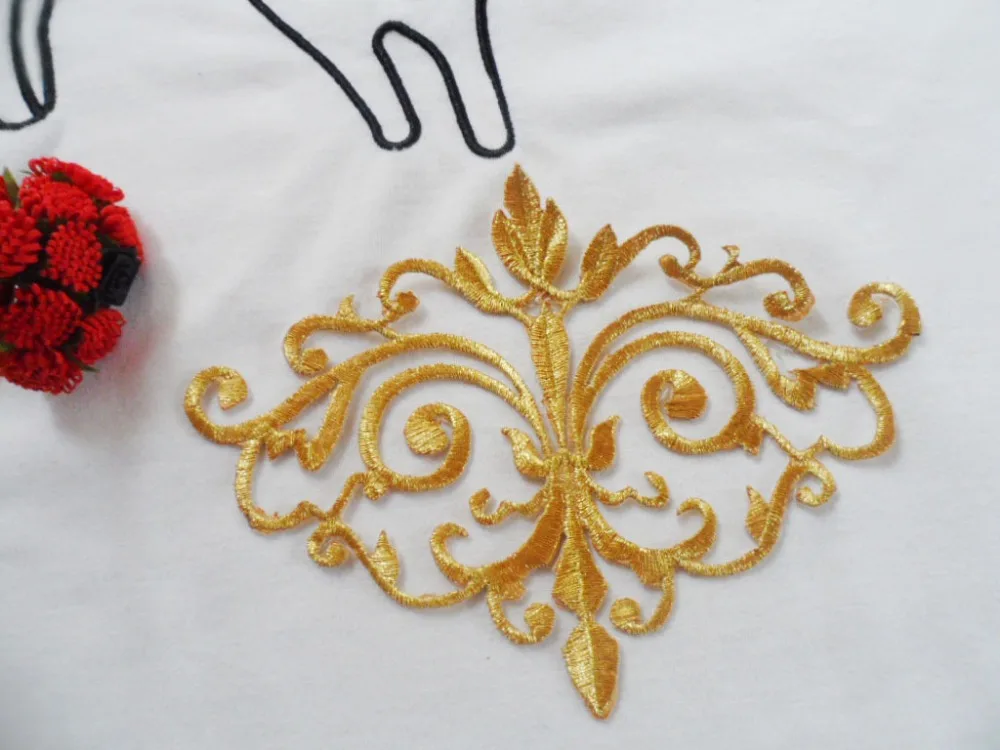 Золотые и Серебристые вышитые Наплечные нашивки дизайн вышивки полые кружевные аппликации кружевные мотивы