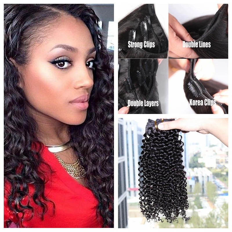 

Clip in Hair Extensions Natural Human Virgin Brazilian Hair Clip Ins Afro Kinky Curly Clip In Hair Extensions 10~26 inches In