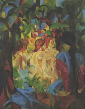 

High quality Oil painting Canvas Reproductions Bathing girls with town in the backgraund (1913) By August Macke hand painted