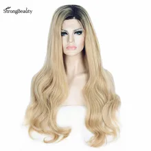 Strongbeauty Long Blonde Lace Front Wig Synthetic Heat Resistant Ombre Blonde Wavy Wigs for Black Women