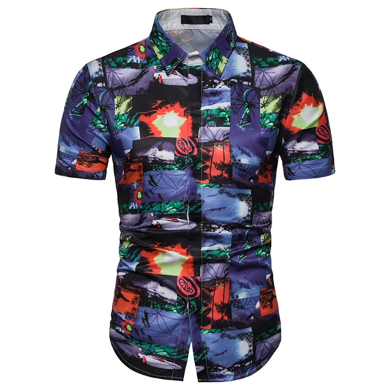 Miicoopie Новая мужская пляжная рубашка с короткими рукавами Гавайская личность принт
