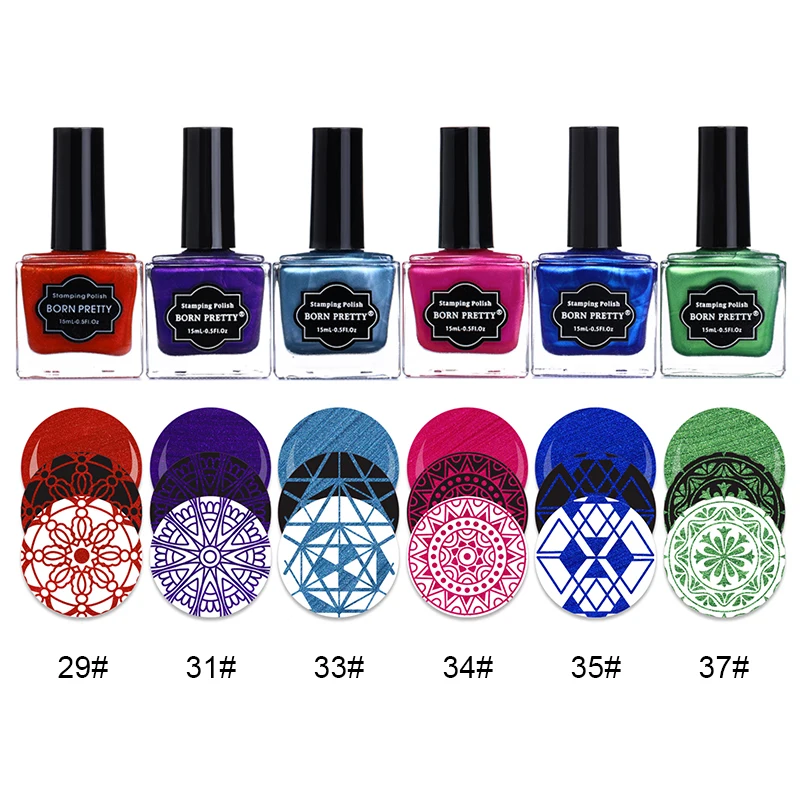 Juego de esmalte de uñas de 6 botellas nacidas bonito estampado de uñas juego de laca de barniz de impresión de Arte de manicura de 15 ml 6 ml para sello placa