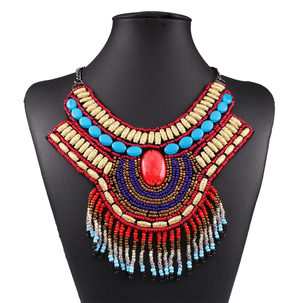 New Bohemian Fashion Collars 2017 High Quality Gypsy Tribal Style Beaded Choker Statement Necklace Pendants For
