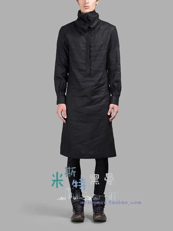 S~ 5XL! новая мужская одежда GD набор головы длинные рубашки из хлопка с воротником Сторона Сплит индивидуальность плюс размер певица costunes - Цвет: Черный