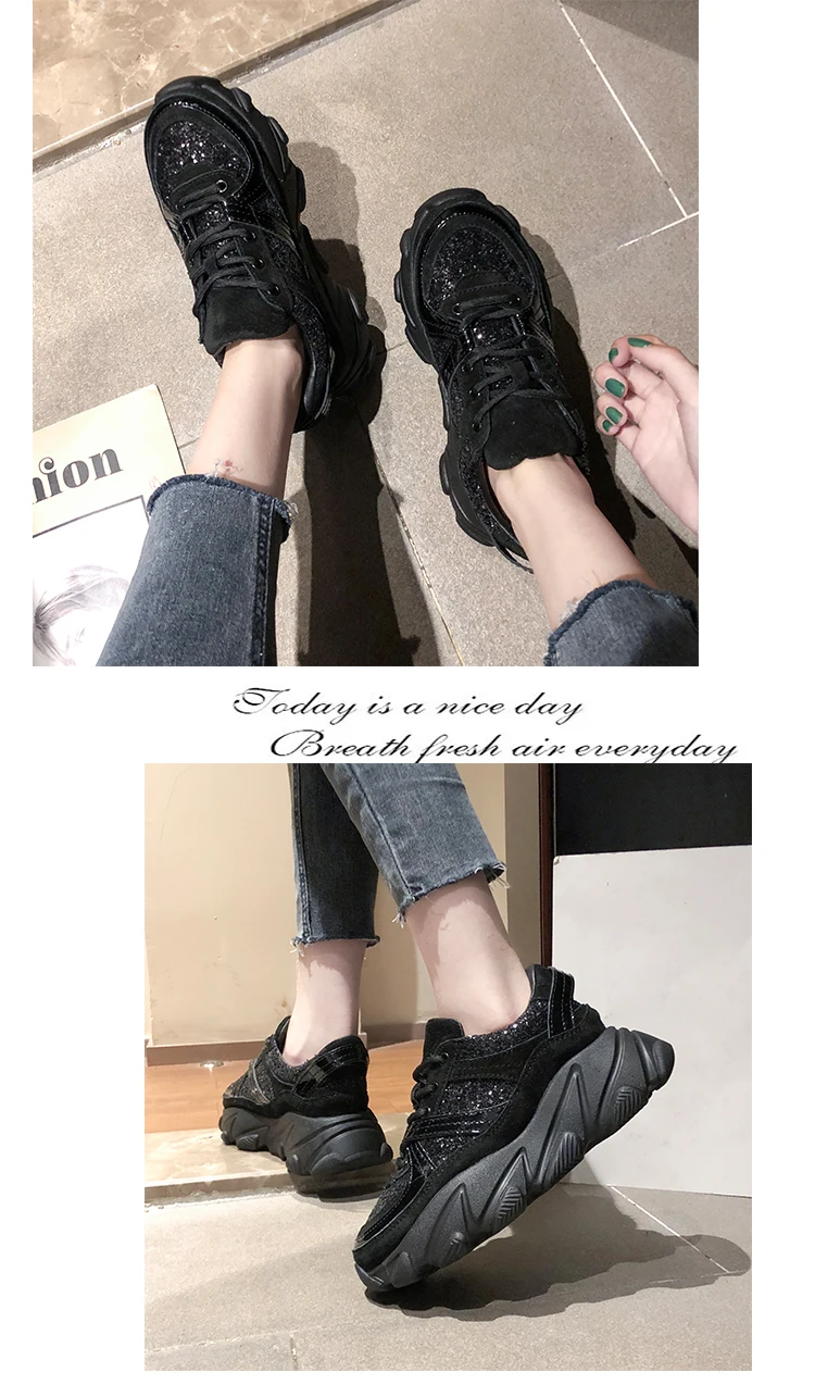 CAMTOO/модные шикарные кроссовки; женская обувь на платформе; Новинка года; Вулканизированная обувь; женская обувь на плоской подошве; повседневная обувь на массивном каблуке; Цвет Черный; tenis feminino