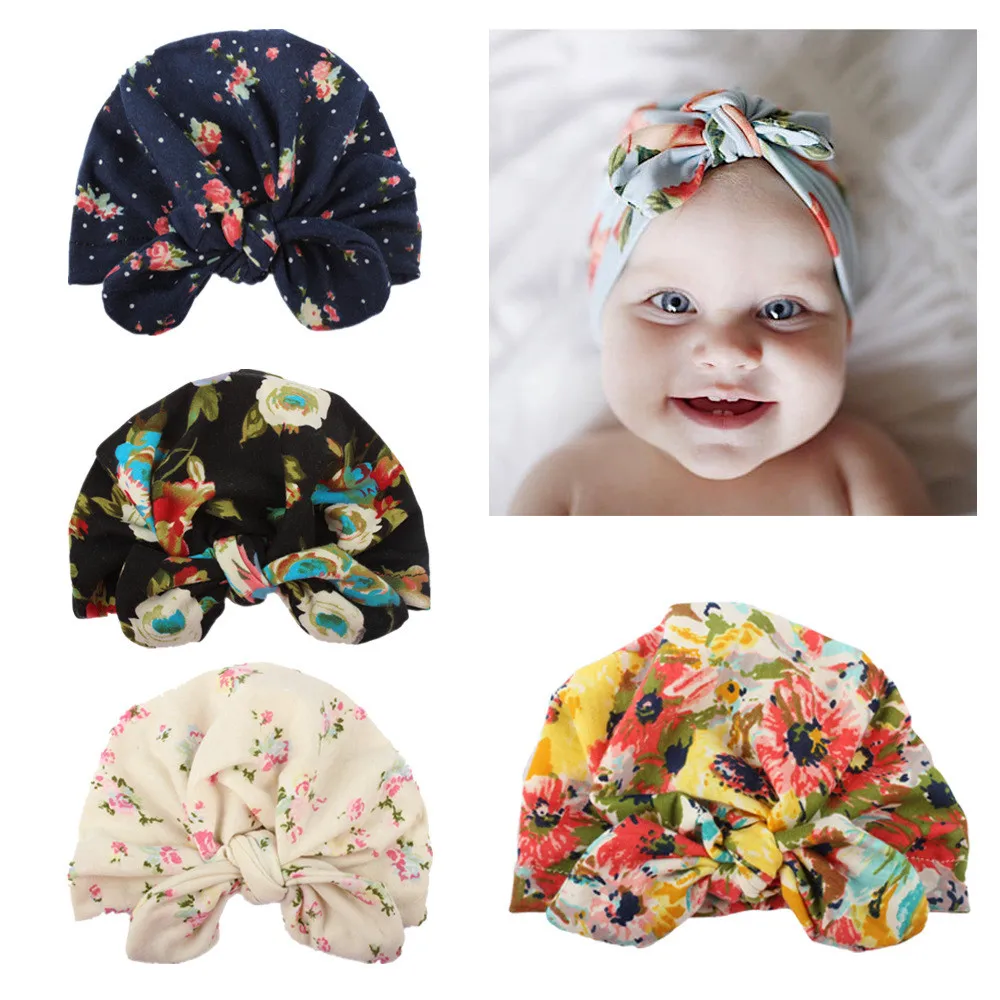 Newborn baby hat Flower Bowknot baby cap Infant Girls autumn hats