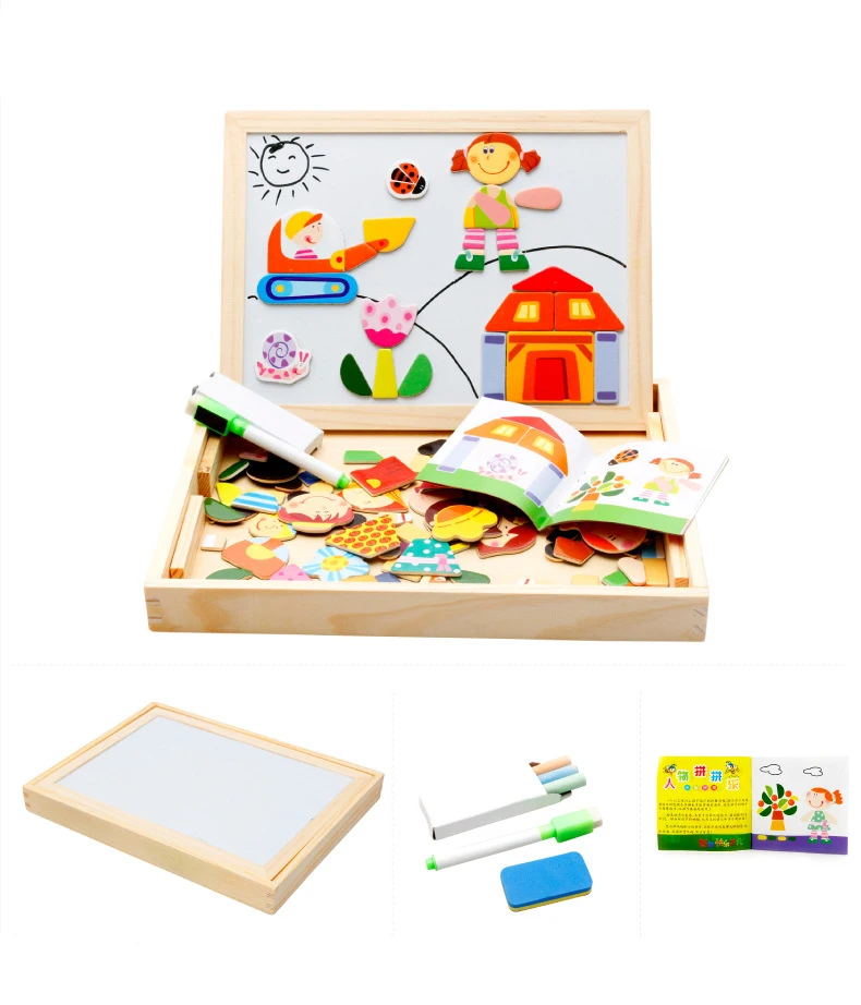 Placa de Escrita Brinquedo de Madeira Brinquedos para Crianças Estilo Desenho Placa Magnética Quebra-cabeça Duplo Cavalete Criança Aprendizagem Educação Fantasia Presente 3 10 Brinquedos p desenhar