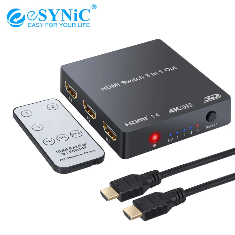 3x1 HDMI Switcher 4K 2160P With IR Remote Control Support PIP For HDTV Monitor DVD Player PC SKY Box PS3 1.4 Audio | Электроника
