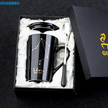 

OUSSIRRO 420ml Ceramic Coffee Mugs Constellation Theme Lucky Mug With Gift Box with Lid and Spoon Christmas Gift for Friends