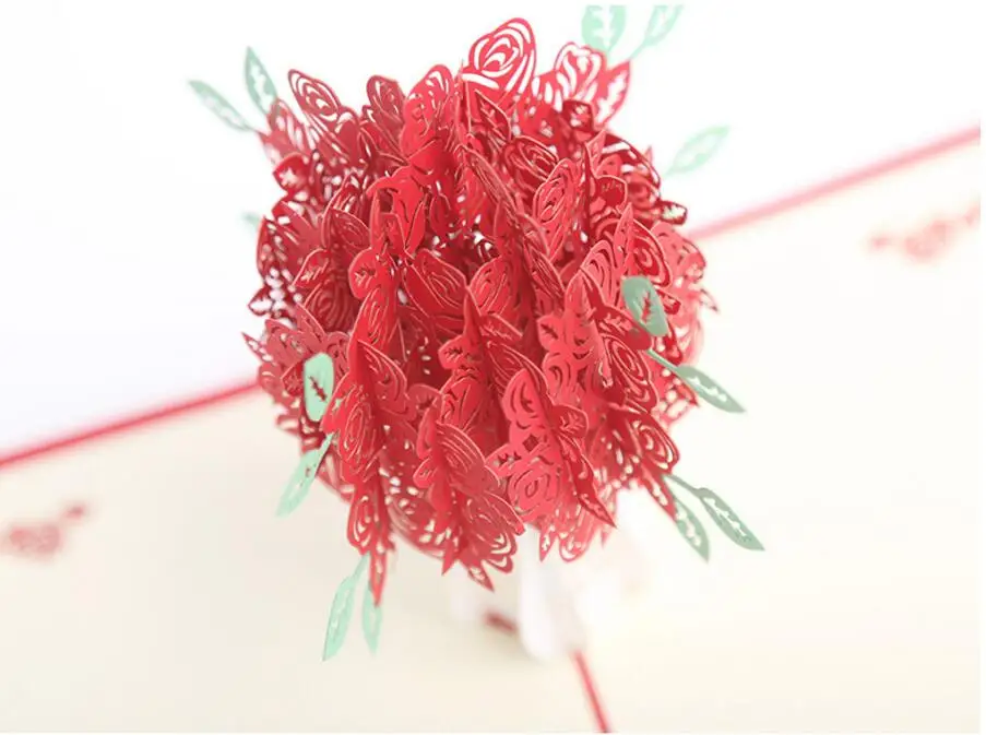  10pcs 3D Creative Rose Bouquet Handmade Kirigami Origami Wedding Party Invitation Cards Greeding Bi - 32807456862