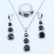 Высокое качество 925 серебро черный циркон набор украшений для женщин серьги кольцо кулон и Ожерелья Цепочка подарочная коробка T07