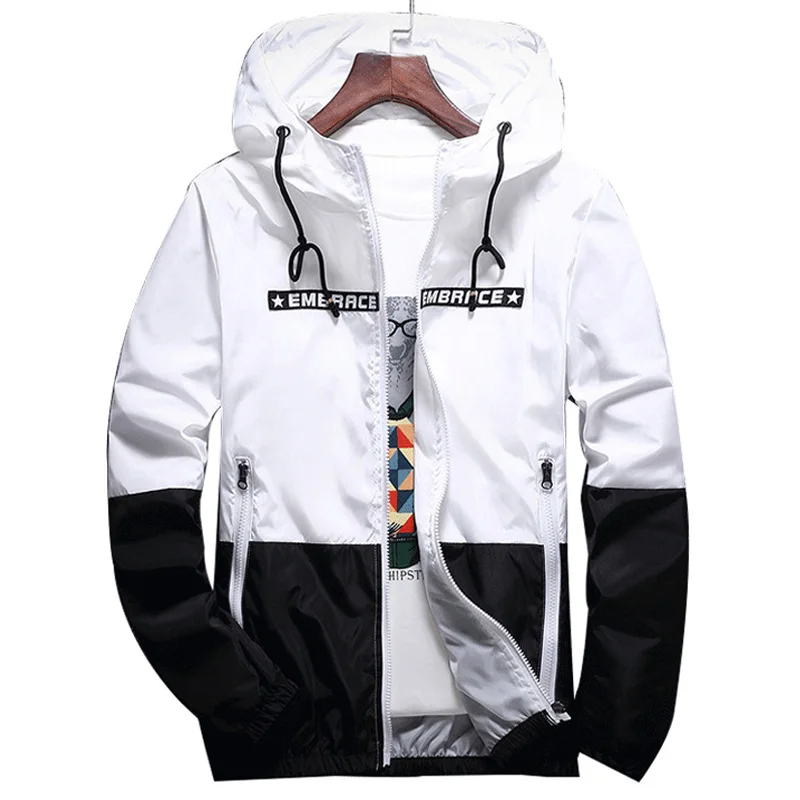 

Bomber Hooded Patchwork Jacket Men Casual Slim Windbreaker Jacket Thin Male Outwear Zipper Coat Brand Hot Spring Autumn Clothing