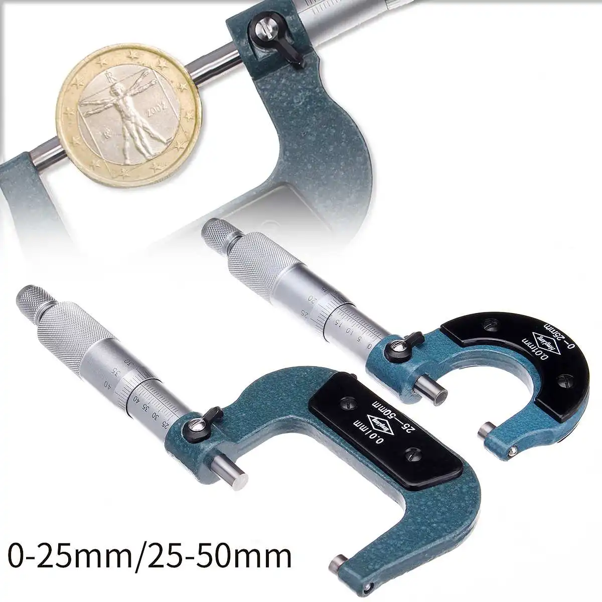 

0-25mm/25-50mm Caliper Measuring Tools 0.01mm Metric External Outside Micrometer Caliper Guage Graduation Micrometer