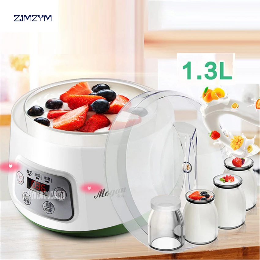 

ZCW-S03 Fully Automatic Yogurt Makers Household Multifunctional White Natto Rice Wine Machine with Four Glass Liner Sub-cup 1.3L