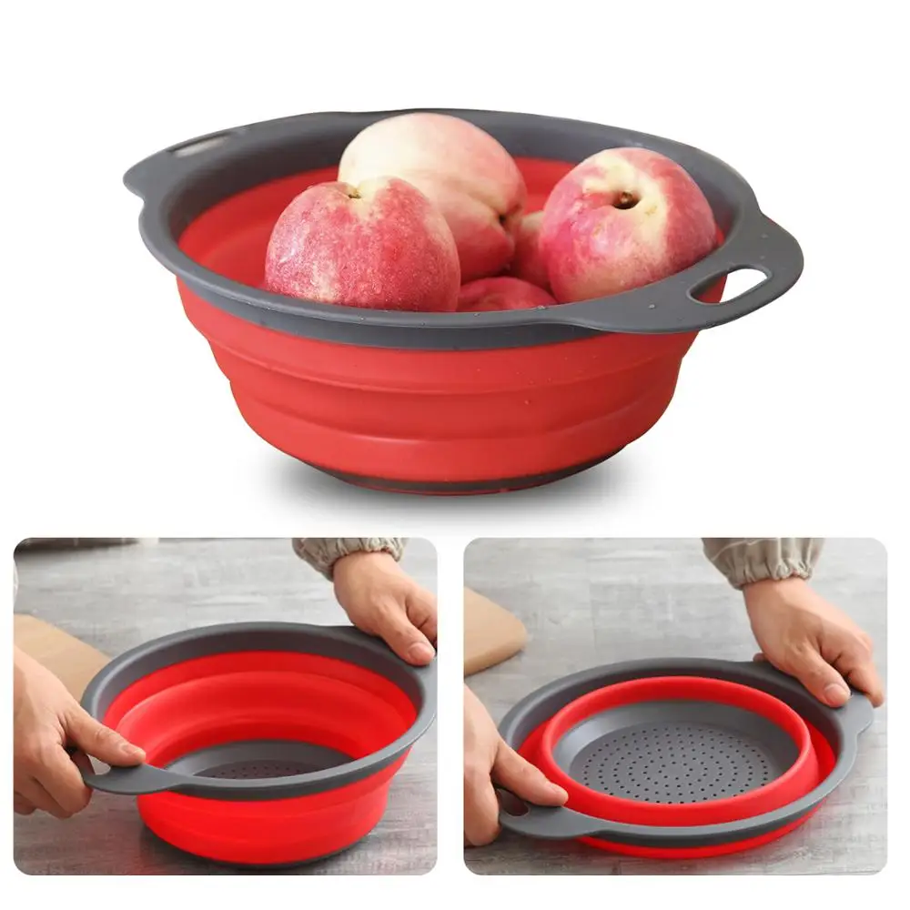 

2pcs Foldable Silicone Colander Fruit Vegetable Washing Basket Strainer Strainer Collapsible Drainer With Handle Kitchen Tools