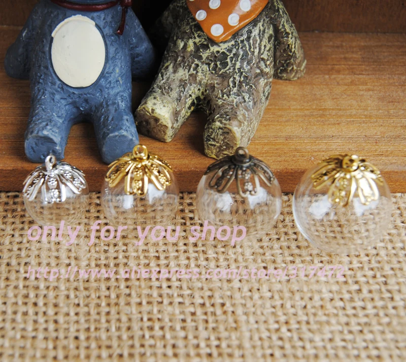 

14/16/18/20/25mmGlass Bubble Globe &10mm flower beads cap DIY glass vial pendant Glass Wish Jewelry Pendant