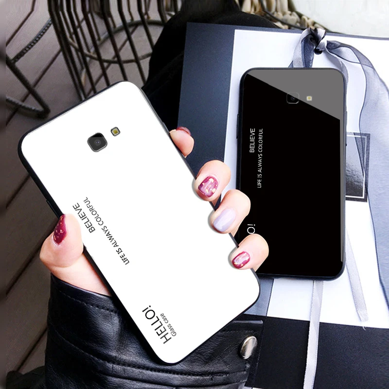 Tempered Glass Case for Samsung Galaxy J4 Plus J4+ Gradient Color Hard Back Cover Soft Silicone Bumper For Samsung J4 Plus Case