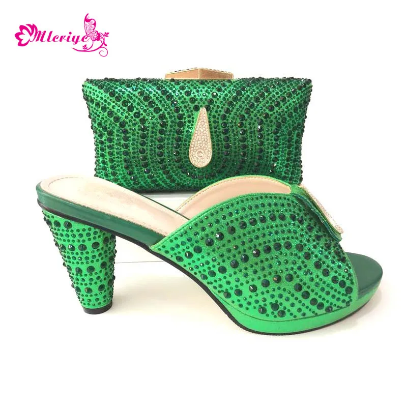 New Arrival Italian Shoes with Matching Bags Set Decorated with Rhinestone Women Italian African Party Pumps Shoes and Bag Set