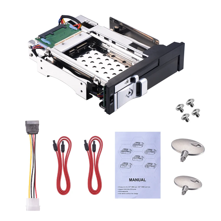 hard disk box hdd case Uneatop Dual bay 5.25 inch Trayless Hot Swap HDD Mobile Rack for 1x2.5 inch SSD and 1X3.5 inch hard drive pouch