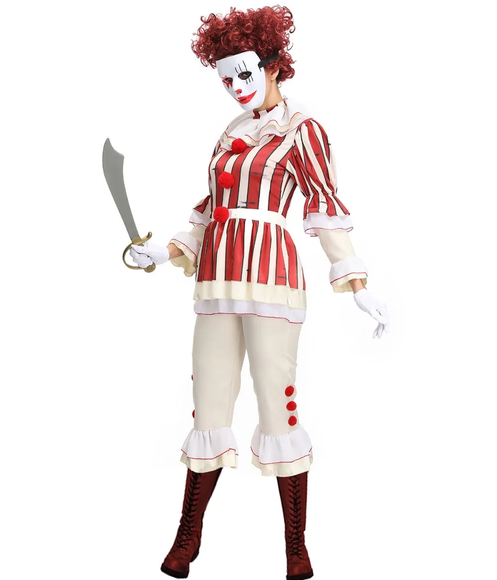 Роскошный женский костюм на Хэллоуин, 3 шт., клоун, Стивен Кинг, женский косплей-костюм, ролевые игры, косплей, наряд клоуна, костюм