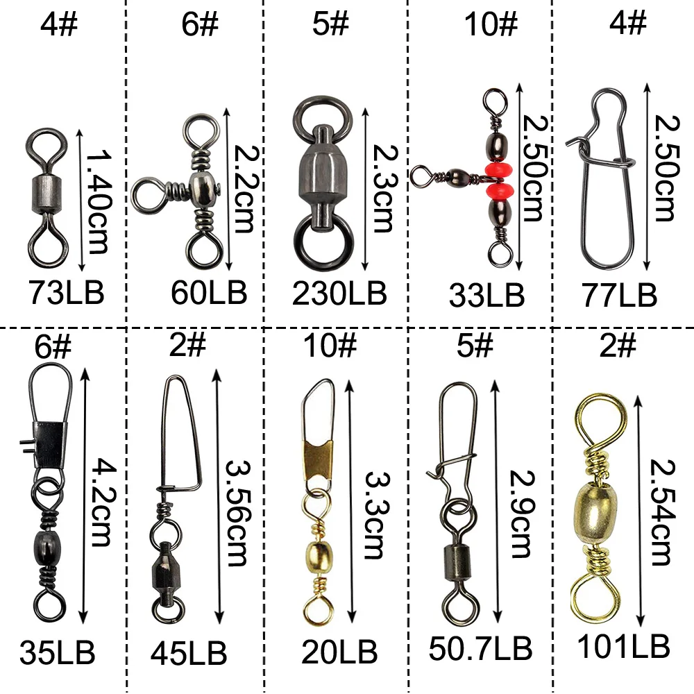 175 шт./кор. Рыбалка Поворотный Комплект для рыбалки шарикоподшипник оснастки поворотный карабин с предохранительным высокой прочности лески Разъем для морской воды пресная вода