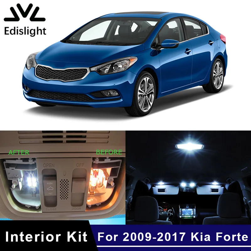 

Edislight 8Pcs White Ice Blue LED Lamp Car Bulbs Interior Package Kit For 2009-2017 Kia Forte Map Dome Trunk License Plate Light