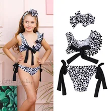 Г., модный плавательный комплект с леопардовым принтом для маленьких девочек, 3 предмета, пляжная одежда с оборками купальный костюм с закрытой крышкой YZ19066