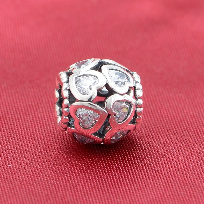 

authentic 925 sterling silver beads pave clear zircon hearts charms Fit Original Pandora Charms Bracelet jewelry 5683