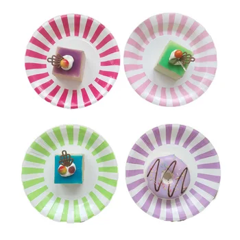 

New Style 9-inch Colorful Plates Children's Birthday Party Supplies Striped Snack Cake Dessert Plates Trays Paper BS