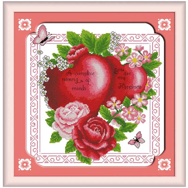

Closer Hearts(2) Pattern Counted Cross Stitch 11CT 14CT Cross Stitch Set Wholesale Rose Cross-stitch Kit Embroidery Needlework