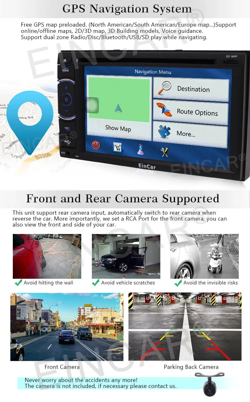 Perfect Android 6.0 Car BT GPS Navigation Radio Stereo Double 2DIN Head Unit WIFI OBD2 13